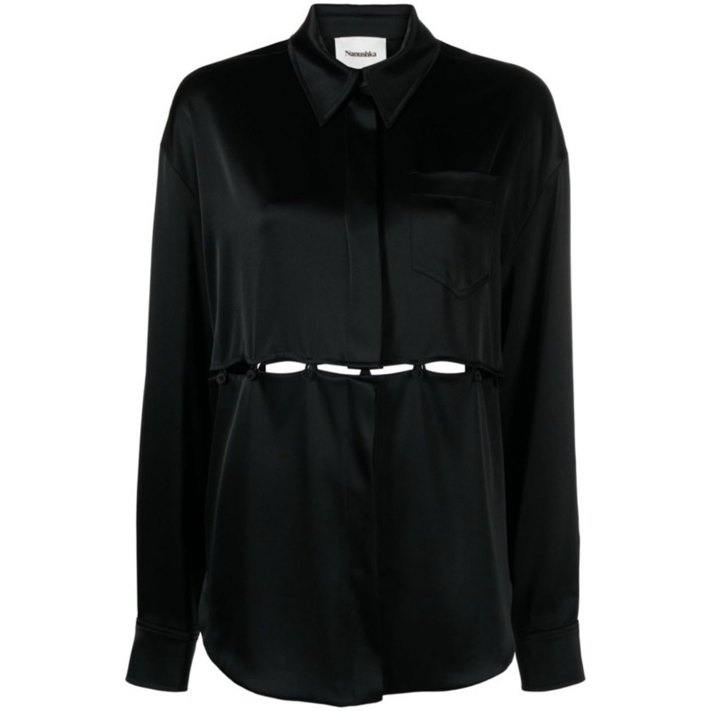 NEW NANUSHKA Maxon Panelled Satin Shirt in Black